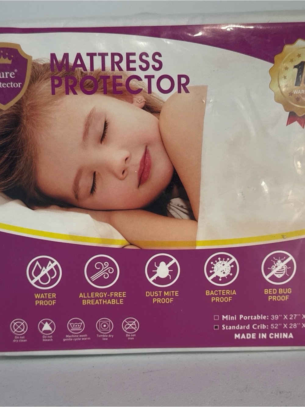 Pure Protector Crib Mattress Protector - Standard Size 52”x28”x9”